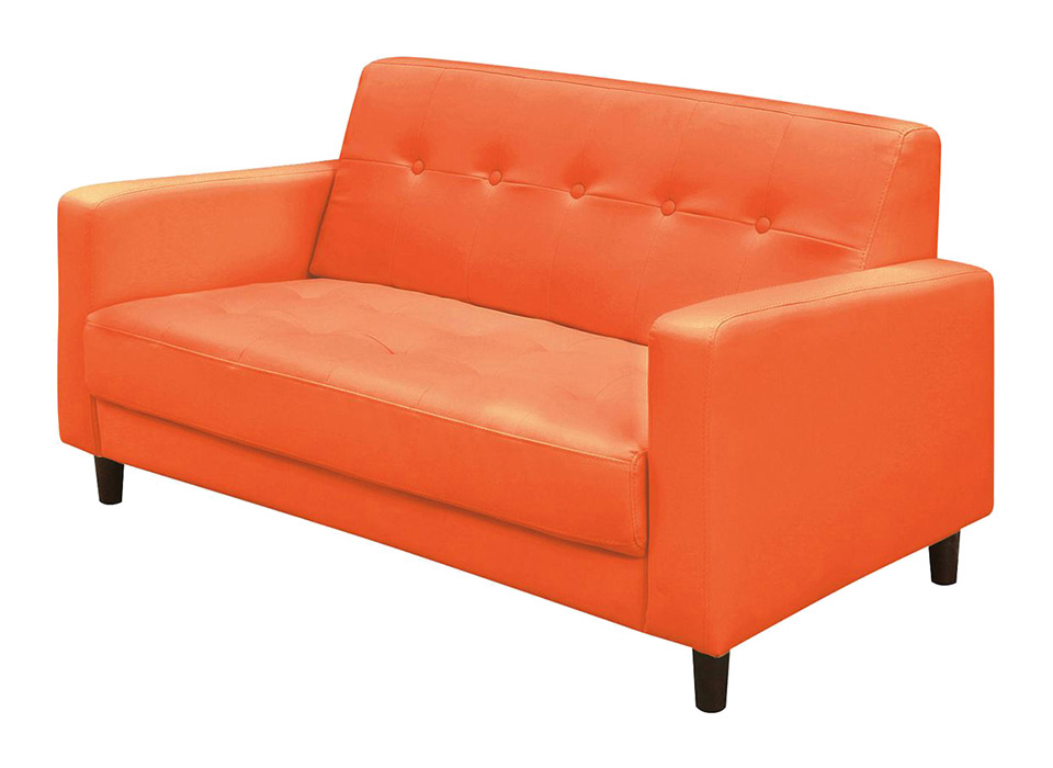 オレンジ色の２人掛けソファの画像