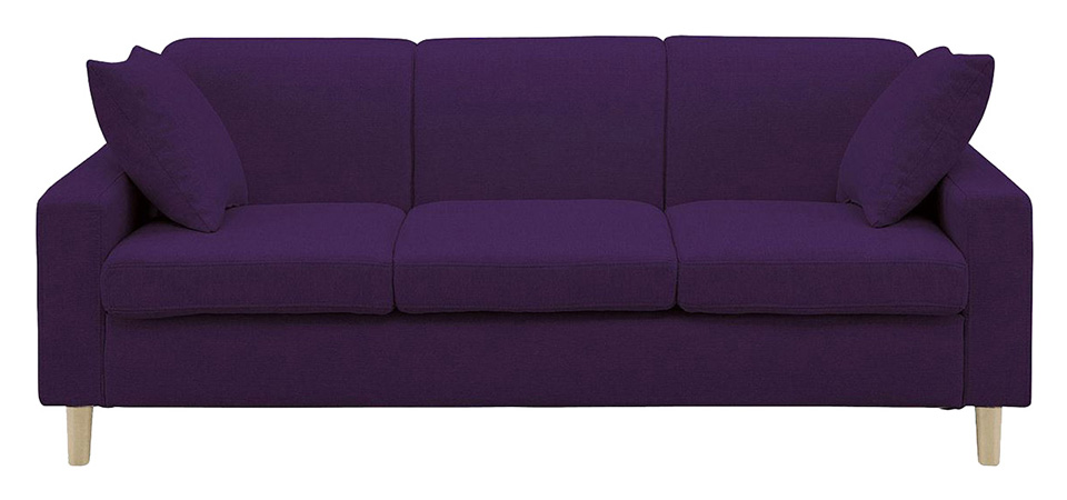 濃い紫色の３人掛けソファ画像