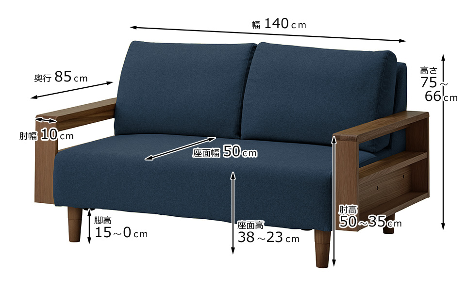 ３人掛けソファの詳細サイズ表